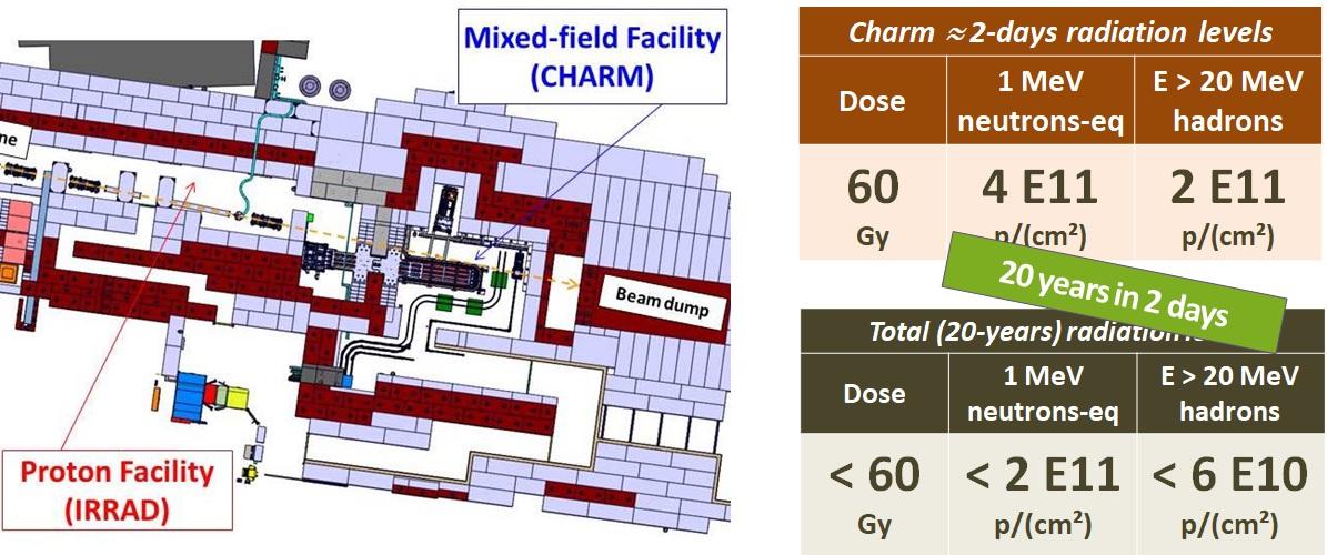 CERN CHARM test facility and radiation tolerant converter test conditions