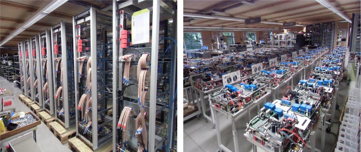 R2E-LHC600A-10V power converters under production in Wiener factory.